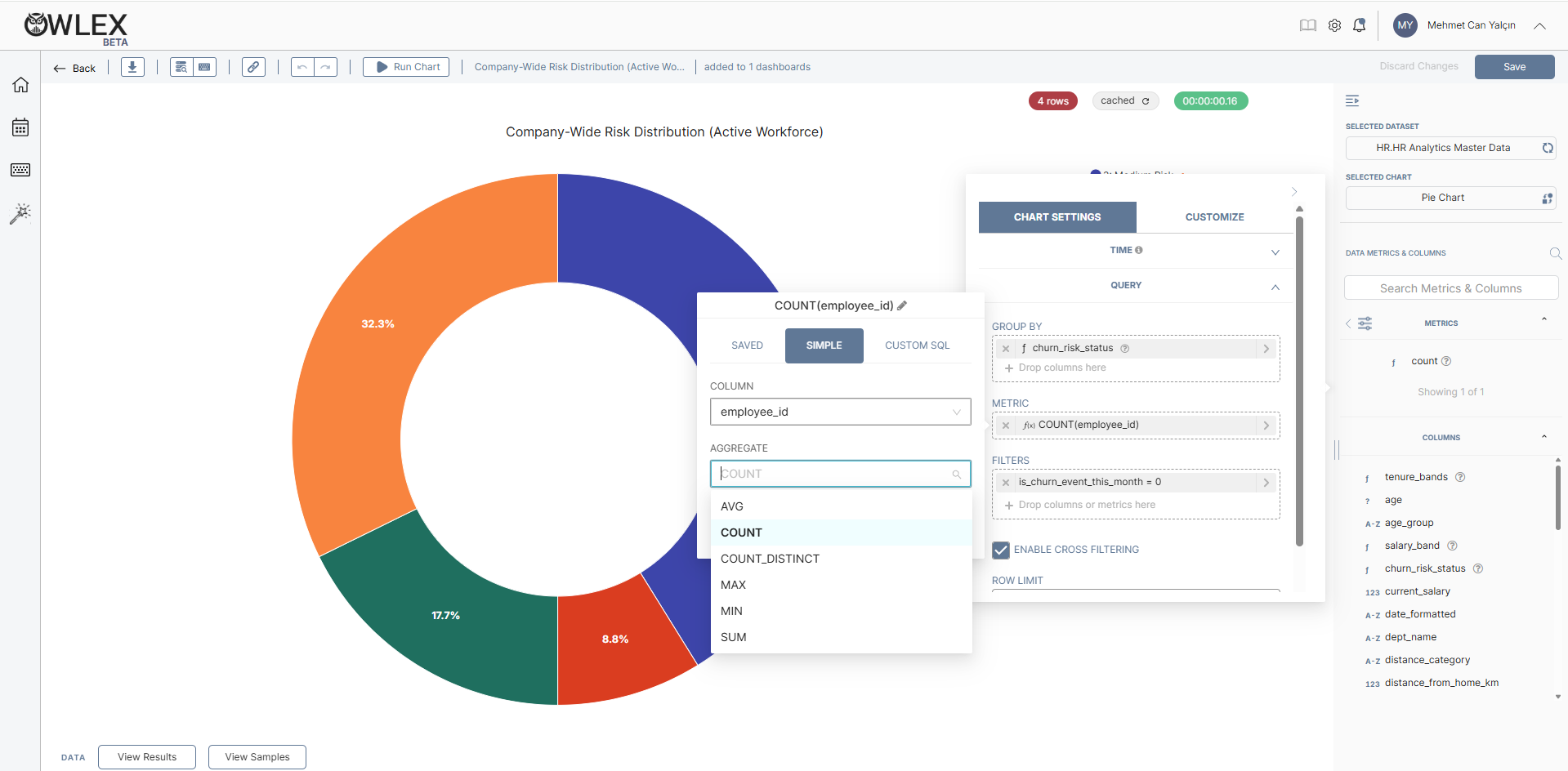 Owlex BI grafik düzenleme ekranı — görselleştirme ayarları