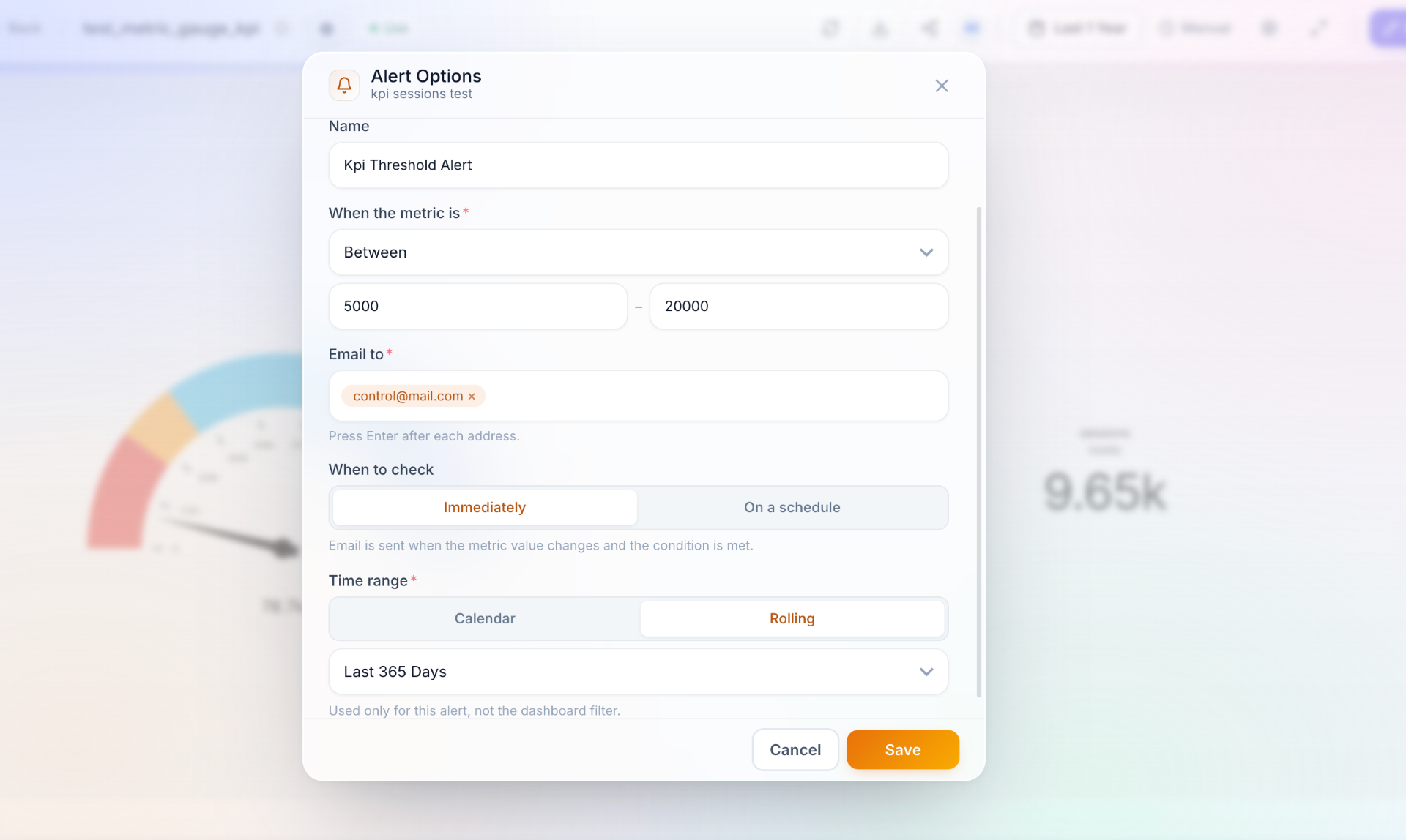 Owlex Marketing uyarı ayarları — KPI eşik değeri ve e-posta bildirimi tanımlama ekranı